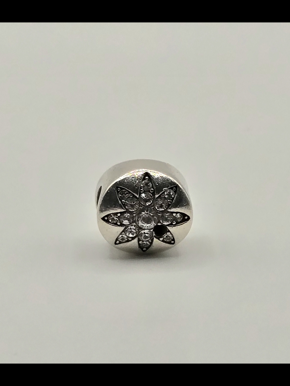 Silver Floral Charm Bead with Clear Crystals